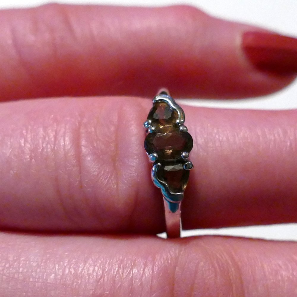 Smoky Quartz Sterling Silver-3 Stone Ring